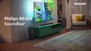 Philips B6309 2.1 Channel Soundbar with Wireless Subwoofer,3D Surround Sound with DTS Virtual:X & Dolby Atmos,Easy Setup with Roku TV Ready™,APP or Remote Control,HDMI eARC,Slim Design,Dark Grey