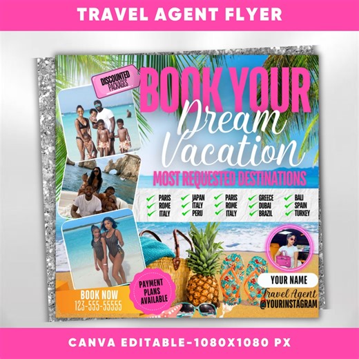 Travel Agent Flyer, DIY E-flyer Template, Travel Flyer, Vacation Flyer, Travel Agency, Social Media Flyer, Canva Editable, Instant Download - Etsy