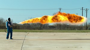 Dan gets super excited when he arms himself with a personal #flamethrower, while Gav films the fiery action in #slowmo. | The Slow Mo Guys