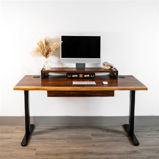 Live Edge Walnut Standing Desk With Drawer — Solid Wood Sit Stand Desk | Dual Motor Electric Height-adjustable Frame - Etsy