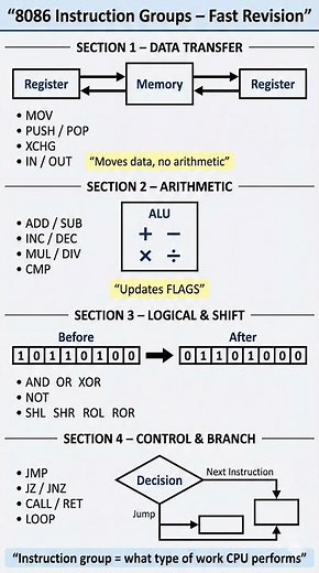 8086 Instruction Groups Explained | One Diagram Fast Revision