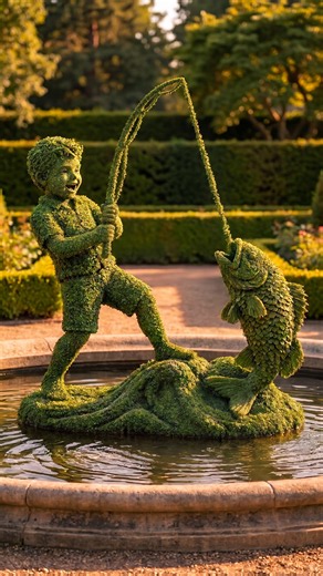 This living fishing statue is pure magic! 🎣🌿