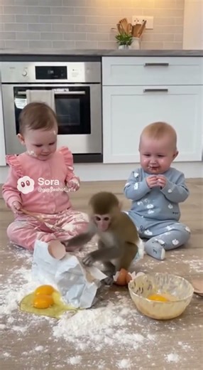 Baby Monkey and Toddlers Make a Big Mess in the Kitchen! 🐒👶😂 | Funny Baby Video #funny #cute