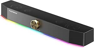THOMSON Computer Speakers, Bluetooth Computer SoundBar, Dynamic RGB PC Speakers with 10W Stereo Sound, 3.5mm Aux-in Connection, USB Powered Computer Speakers for PC, Desktop Monitor, Laptop, Tablets