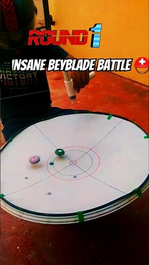 Insane homemade Beyblade battle