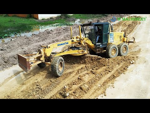 Incredible Operator Komatsu Grader Skills Leveling & Plowing Foundation New Road | Grader In Action