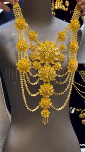 Heavy Gold Necklace Set with Flower Design | Bridal Gulf Gold Jewellery #goldnecklace #gold