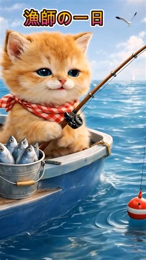 漁師の一日 #釣り猫#猫ストーリー#AIアニメーション#かわいい動物#ほっこり#グローバル