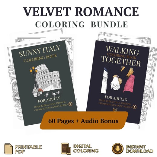 Romantic Coloring Pages Bundle, 60 Printable PDF, Cozy Love Scenes, Stress Relief Adult Coloring Book, Relaxing Art   Audio Bonus - Etsy