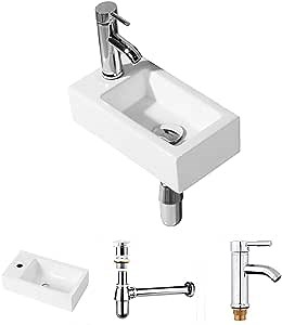 Bathroom Corner Sink Wall Hung Basin Rectangular Wall Mounted Small Cloakroom Sink Ceramic Modern in White - Faucet & No Overflow Drain Included