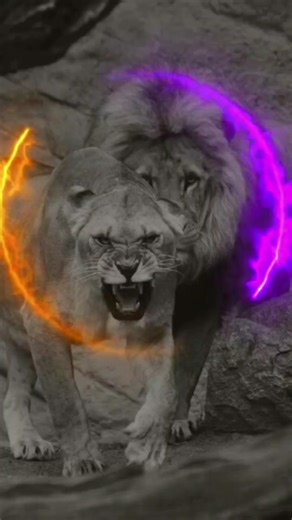 Lions Roaring with Animated Effects in Natural Setting