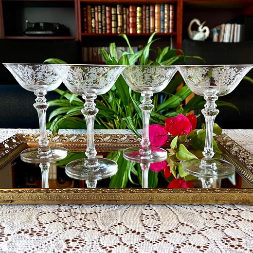 Vintage Cherokee Rose Cocktail Coupes - Tiffin Franciscan Set of 4 - Etsy