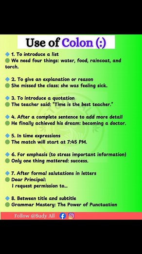 ✅ Use of colon (:) . . . . #englishtips #grammartips #shorts | Study All