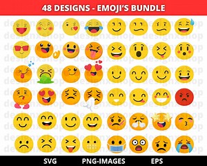 Emoji Clipart: 48 Smiley Face SVG & PNG Bundle (digital Download) - Etsy Canada