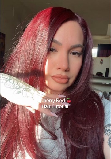 Cherry Red Hair Tutorial 🖤🍒 Using @L’Oréal Paris Hicolor Highlights in True Violet & Magenta & @Arctic Fox in Wrath & Ritual I got this formula/combination from @gaby hernandez 🍒 😍😍 #redhair #cherry #cherrybomb #cherryred #cherrycolahair #cherryredhair #hairtok #haircolor #magenta #burgundyhair #lorealhicolor #arcticfox #arcticfoxhaircolor #hairdye #hairdyeathome #redhead #redheadwithtattoos #hairdyetutorial #fypツ #fyppp #fy