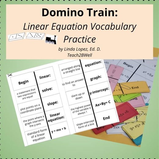 Linear Equations Vocabulary Practice Hands On Activity: A Domino Train