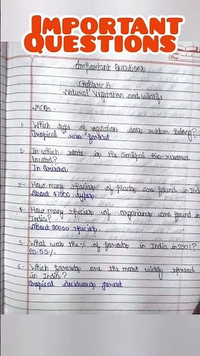 Class 9 | Geography | Chapter 5 Natural Vegetation And Wildlife | Important Questions For Exam |
