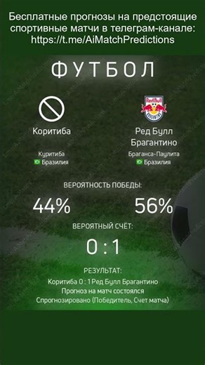Прогнозы матчей от ИИ (Коритиба - Ред Булл Брагантино) #прогнозы #спорт #нейросеть
