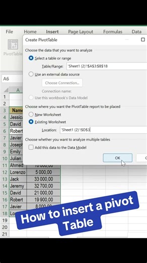 How to insert a pivot table in excel #spreadsheets #pivotchart