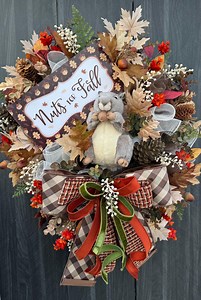 Fall Wreath, Autumn Front Door Decoration, Fall Squirrel Wreath - Etsy