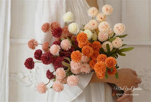 Artificial Pompon Flower Stem,5 Heads Faux Dandelion Balls Flower ，3.5cm Round Blooms White/pink/orange/red,home Decor Wedding Bouquet - Etsy
