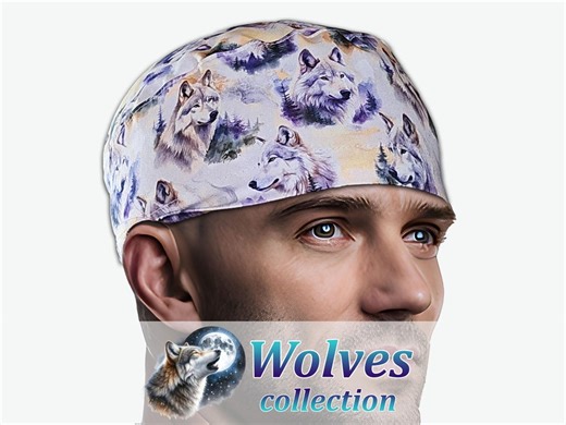 Wolves Man Scrub Cap, Unisex Surgical Hat, Tie Back Nurse Cap - Etsy