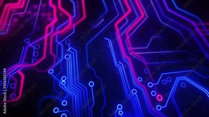 Digital Neon Motherboard Data Flow. Digital Environment. CPU Processing. Digital Network. Neon Circuit Board. Cloud Computing