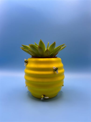 Bee Hive Succulent Planter: 3D Printed Yellow Pot With Bees - Etsy
