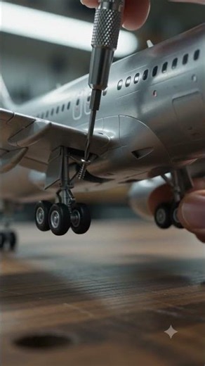 Continue seamlessly from the completed miniature aeroplane ✈️ resting on the rotating display stand