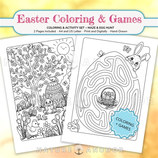 Easter Activity Set: Printable Spring Coloring and Games Pages for Kids & Adults - Egg Hunt, Easter Maze - Instant Download A4 + US Letter - Etsy UK
