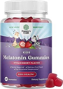 Kids Melatonin Gummies 1mg for Sleep Support, Strawberry - 60 count | Kids melatonin sleep support gummies 1mg with mood support; tummy-friendly, strawberry flavor