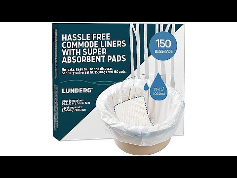 Lunderg Commode Liners with Absorbent Pads - Easy to Use and to Dispose off! Make clean up a Breeze