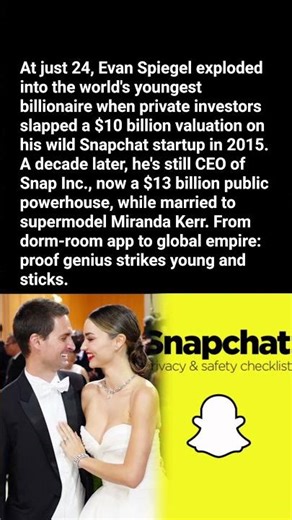 World's youngest Billionaire at 24! Snapchat's Evan Spiegel story 🔥 #viral #shorts