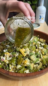 🫒🥘 Blistered Shishito and Corn Salad. 😍 Type "Salad" If you Want to Get More FREE Mediterranean Recipes from Me 👉Ingredients ▢6 to 8 oz. shishito peppers ▢1/4 cup plus 2 Tbsp. extra-virgin olive oil ▢3 Tbsp. minced shallots ▢3 Tbsp. finely chopped fresh cilantro ▢2 Tbsp. seasoned rice vinegar ▢1/2 tsp. ground cumin ▢1/2 tsp. kosher salt, divided ▢2 heaping cups fresh corn kernels (from 3 ears of corn) ▢1 medium avocado, cut into chunks ▢1/3 cup crumbled queso fresco or feta cheese ▢1/4 cup p