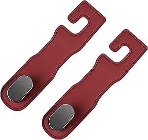 Amelity Car Seat Hooks for Headrest - 2 Pack, Cute Hidden Hooks for Purses and Bags (Red)