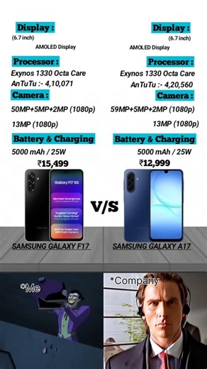 Samsung Galaxy F17 vs Samsung Galaxy A17 🤯 Comparison #samsunggalaxyf17#tech #samsunggalaxya17
