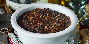Rum and plum Christmas pudding