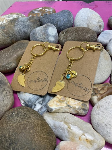 Heart Keychain: Split Heart Zipper, Rose Gold Personalised Initial Charm Gift - Etsy