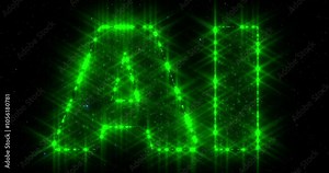 inscription ai, Artificial Intelligence. Text with glowing shine particles. Artificial intelligence abstract concept. Welcome opening template