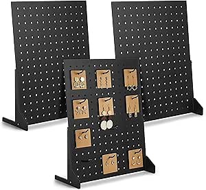 GlikCeil 3 Pcs Wooden Pegboard Display Stand for Craft Shows Jewelry Rack Organizer for Earring Necklaces Keychain Peg Board(Black)