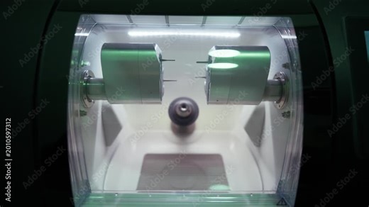Dental cad cam milling machine cutting an artificial tooth crown