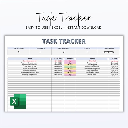 Excel Task Tracker Template: Digital Todo List (instant Download) - Etsy