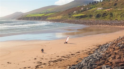 The Irish Blue Flag beach with 10km of golden sand, surf school & dolphins
