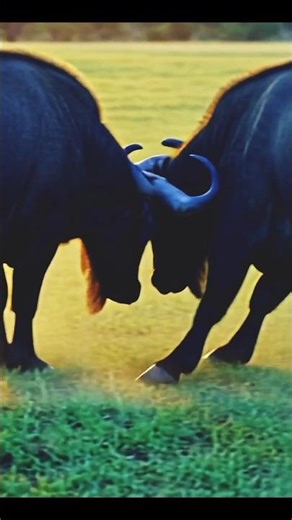 Two African buffalo are battling #shortvideo #shortsfeed #animalbattle