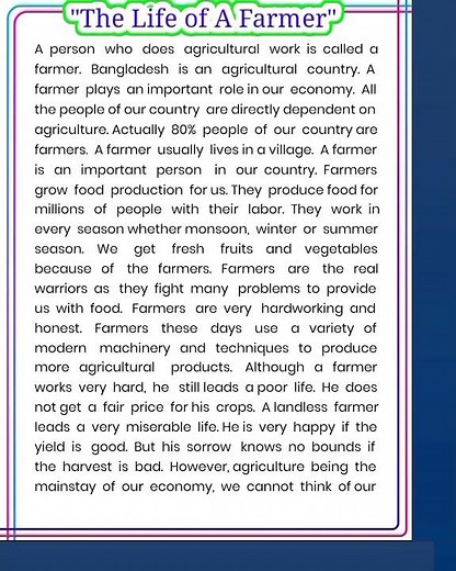 The Life of A Farmer Easy Paragraph | For Class 6 7 8 | বাংলা অর্থ সহ | A Farmer Paragraph #shorts