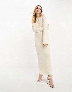 Vero Moda premium textured long sleeve knitted maxi dress in cream | ASOS