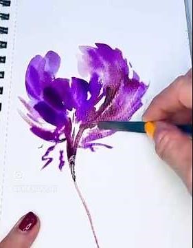 WOW! Watercolor Wet-on-Wet Violet Flower 🌸Easy Watercolor Short Dwg in Post area.