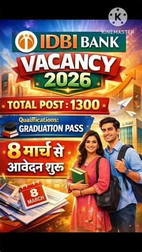 IDBI Bank Vacancy 2026 🔥 | 1300 Post | Graduation Pass | 8 मार्च से आवेदन शुरू #newvacancy2026