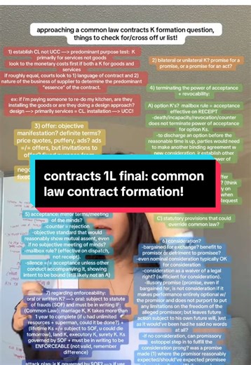 Law School 1L Contracts Final: K Formation, Common Law style ( a little Statute of Frauds for enforceability)! My last video before I go back to the books for a few days, hope this helps!!! 📝 #lawschool #lawstudent #1L #contracts #finals