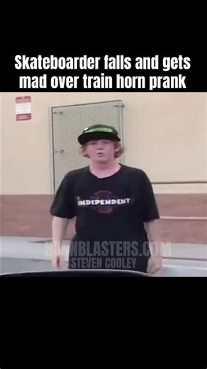 ￼Skateboarder falls and gets mad over train horn prank #trending #viral #shorts #skating #skate